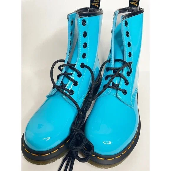 Dr. Martens 1460 Blue Patent Leather Lace Up Boots Shine On Sz. 37 US 6 UK 4 NEW - Picture 9 of 9
